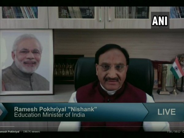 Union Human Resource Development Minister Ramesh Pokhriyal during online interaction with students.