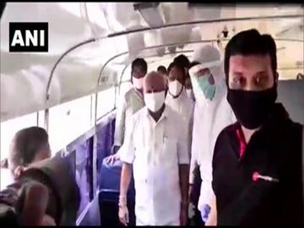 Karnataka Chief Minister inaugurates 4 buses converted into COVID-19 testing facilities in Bengaluru. 