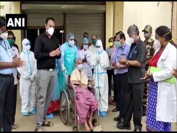 A 94-year-old woman discharged from the Miraj Hospital in Sangli, Maharashtra (Photo/ANI)