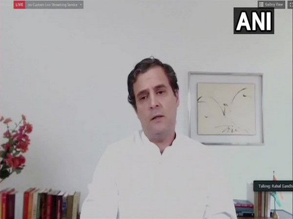 Congress leader Rahul Gandhi in an interaction with the media. Photo/ANI