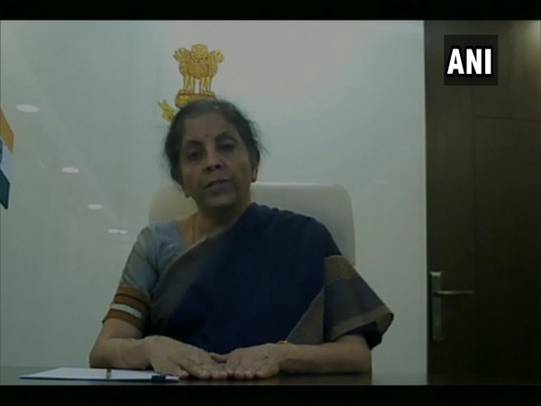 Finance Minister Nirmala Sitharaman speaking on the economic package that was announced. Photo/ANI