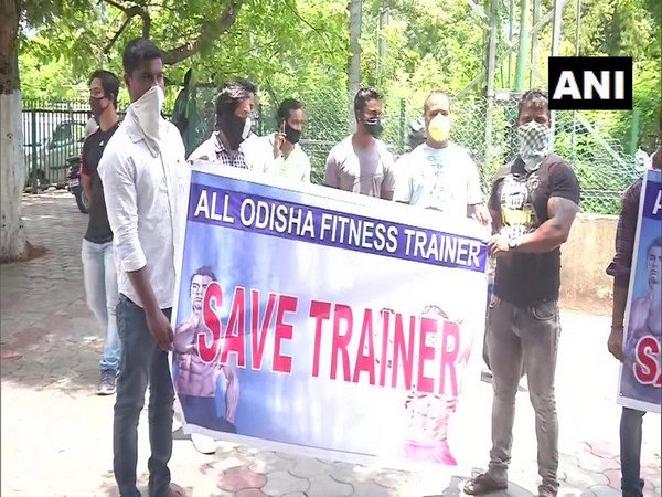 Gym trainers staged a protest in Bhubaneswar on Wednesday. (Photo/ANI)