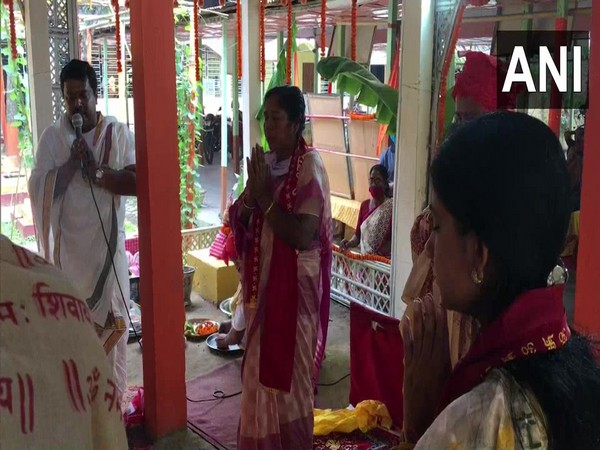 BJP MP, Pratima Bhowmik from Tripura West, participated in puja and havan in Agartala (Photo/ANI)