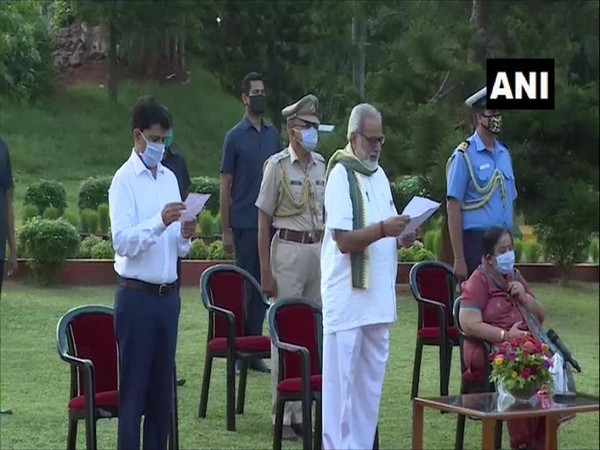Odisha Governor Ganeshi Lal and Raj Bhavan officers sing the state anthem, 'Bande Utkala Janani', to express solidarity with COVID-19 warriors.
