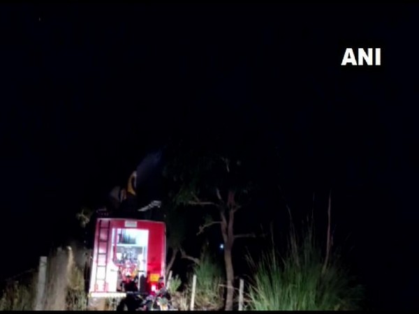 Fire engines spray insecticides to kill locusts in Jaipur. 