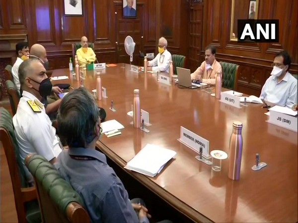 Union Home Minister Amit Shah in a meeting with NDMA, NDRF, IMD, and Indian Coast Guard officials in New Delhi on Monday. Photo/ANI