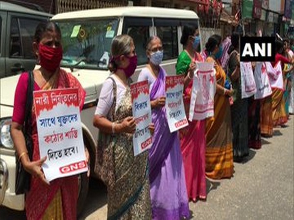 Activists of Ganatantrik Nari Samiti staged a protest in  Agartala (Photo/ANI)
