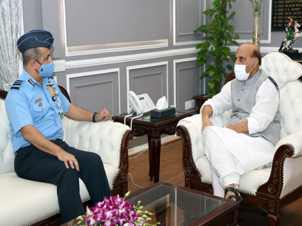 Air Staff-designate Air Marshal VR Chaudhari with Defence Minister Rajnath Singh