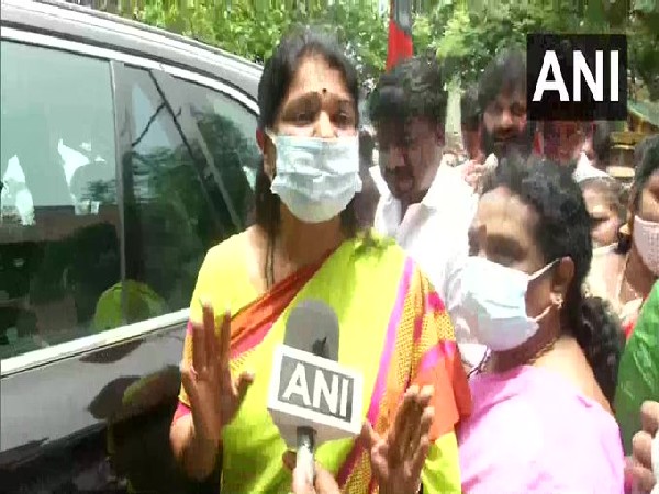 DMK MP Kanimozhi speaking to ANI in Chennai. 
