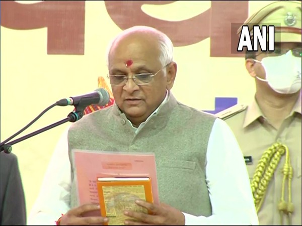 Bhupendra Patel taking oath as Gujarat Chief Minister in Gandhinagar (Photo/ANI)