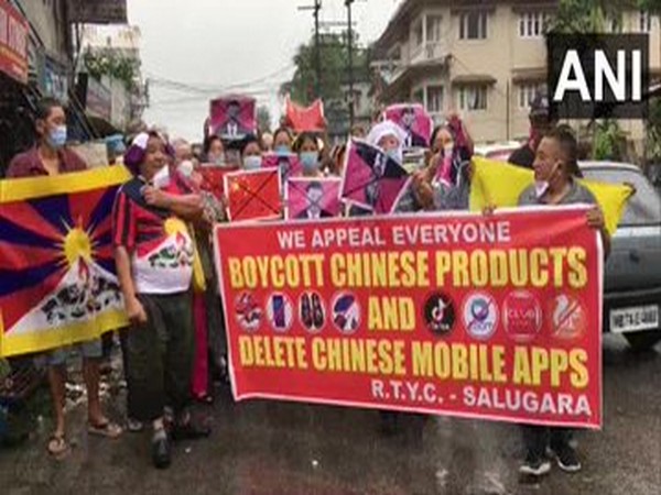 Members of the Regional Tibetan Youth Congress hold protest in Siliguri on Saturday