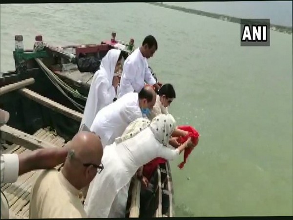 Family of late actor Sushant Singh Rajput immerse ashes in Ganga river on Thursday. (Photo/ANI)