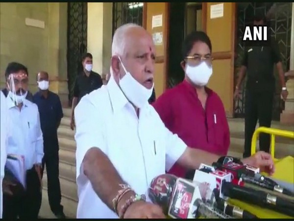 Karnataka Chief Minister BS Yediyurappa speaking to reporters in Bengaluru on Thursday. [Photo/ANI]