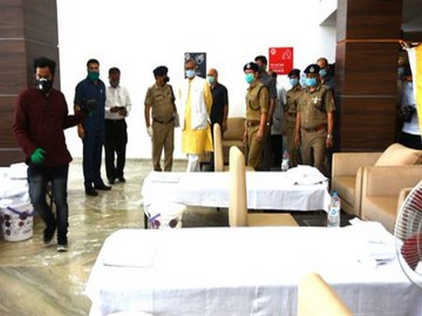 Uttarakhand Chief Minister Trivendra Singh Rawat inspecting the COVID care centre in Dehradun on Thursday. Photo/ANI