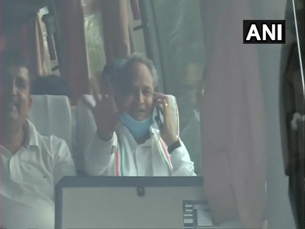 Chief Minister Ashok Gehlot, along with state ministers, leaving from Fairmont Hotel for his residence. (Photo/ANI)