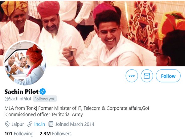 Sachin Pilot changed his bio on Twitter on Tuesday. [Photo/ANI]