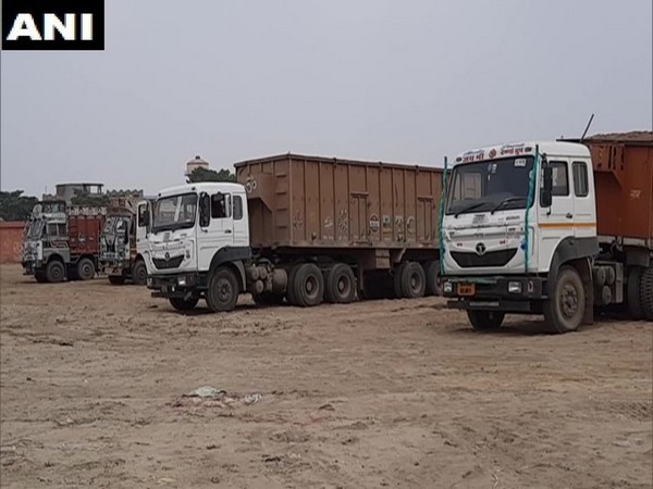 Trucks parked at one place in UP's Aligarh from the past three months. [Photo/ANI]