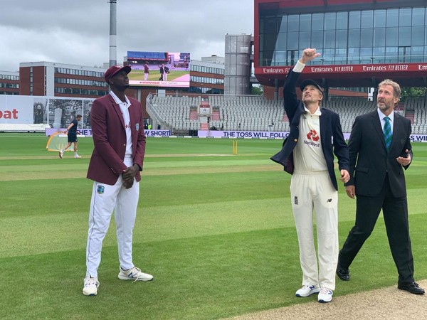 Skippers Jason Holder and Joe Root at the time of toss (Photo/ Windies Cricket Twitter)