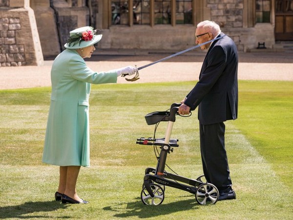 Queen Elizabeth II conferring the honour of knighthood on Captain Tom Moore on Friday. (Photo credit: Buckingham Palace Twitter)