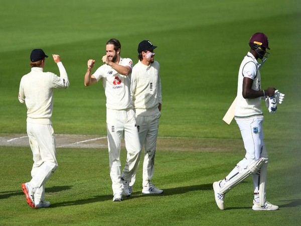 England's Chris Woakes celebrates after dismissing Jason Holder (Photo/ICC Twitter)