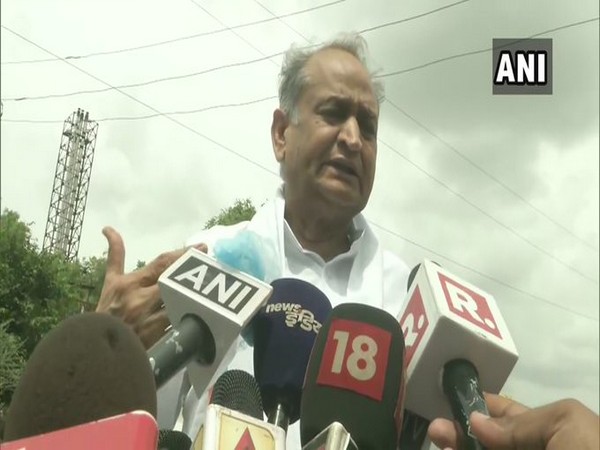 Rajasthan Chief Minister Ashok Gehlot speaking to reporters in Jaipur on Monday. Photo/ANI