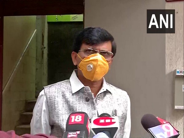 Shiv Sena MP Sanjay Raut speaking to reporters in Mumbai on Monday. (Photo/ANI)