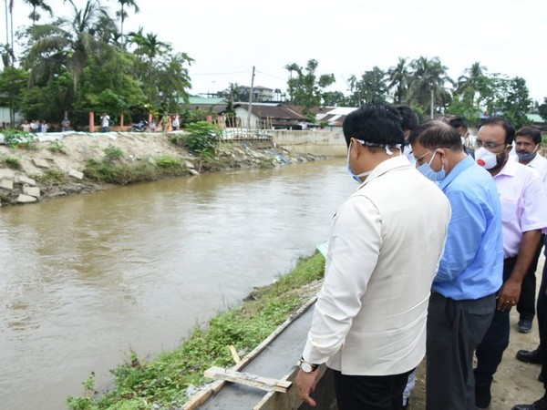 Chief Minister of Assam, Sarbananda Sonowal visits the Buroi river on Tuesday. [Photo/ANI]