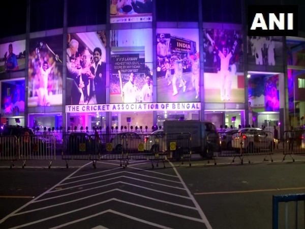 Edens Gardens lit up in pink colour ahead of the historic test. (Photo/ANI)