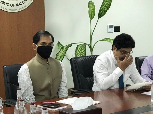 Maldives Foreign Secretary Abdul Ghafoor and other officials from the Ministry of Foreign Affairs and High Commissioner of India Sunjay Sudhir