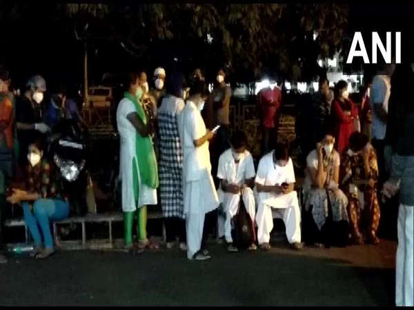 Nurses protesting at the Karnataka Institute of Medical Sciences in Hubli. (Photo/ANI)