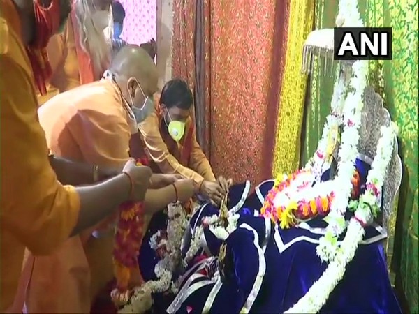 UP CM Yogi Adityanath offers prayers at Ram Janmabhoomi in Ayodhya on Saturday. Photo/ANI