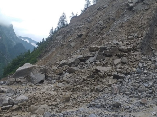 Landslide in Chamoli district on Sunday (Photo/ANI)
