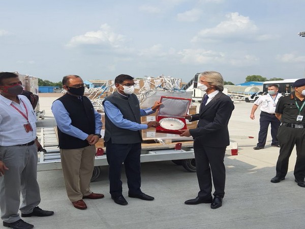 French Ambassador Emmanuel Lenain on Tuesday handed over medical supplies to RK Jain, Secretary-General of Indian Red Cross Society.