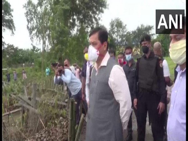 Chief Minister Sarbananda Sonowal on Wednesday visited Dhakuakhana in Lakhimpur (Photo/ANI)