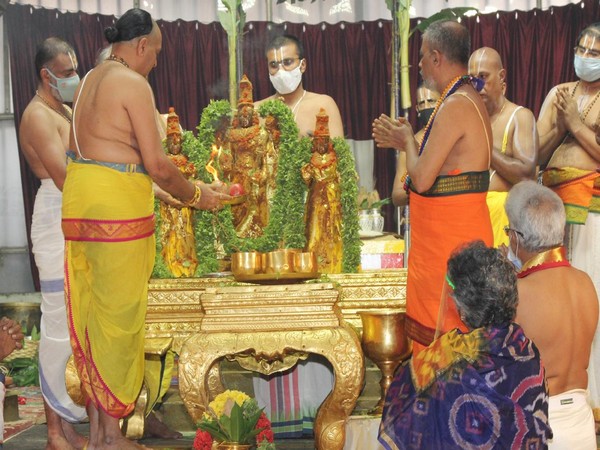 The three-day-long annual ritual of Pavithrotsavam started at the Lord Balaji temple at Tirumala amid the ongoing COVID-19 pandemic. (Photo/ANI)