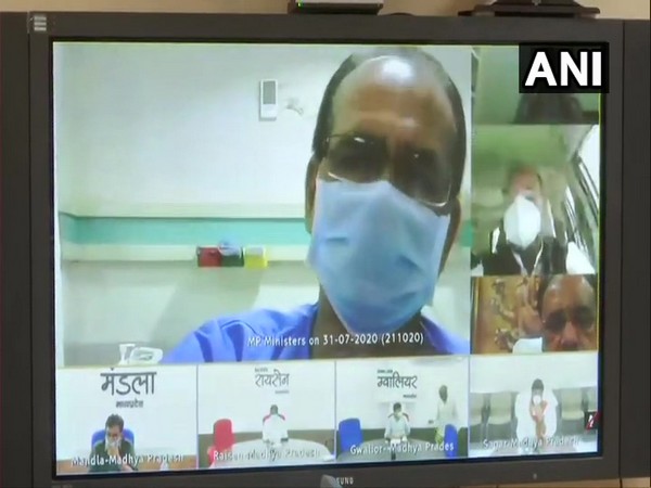 Madhya Pradesh Chief Minister Shivraj Singh Chouhan speaking to Ministers via video conferencing. (Photo/ANI)