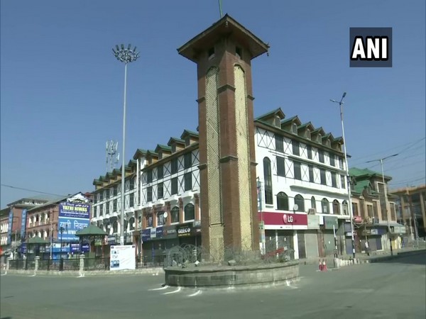 Lal Chowk, Srinagar wears a deserted look on Sunday. 