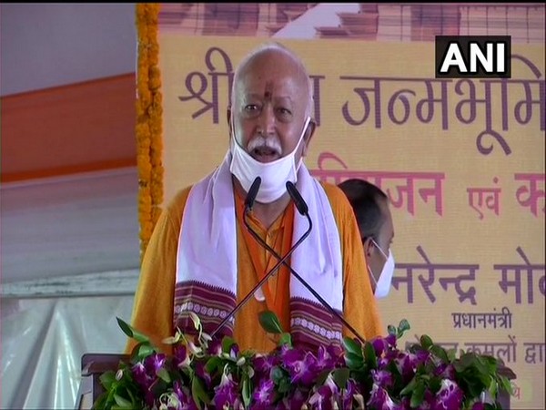 Rashtriya Swayamsevak Sangh (RSS) Chief Mohan Bhagwat in Ayodhya. (Photo/ANI)