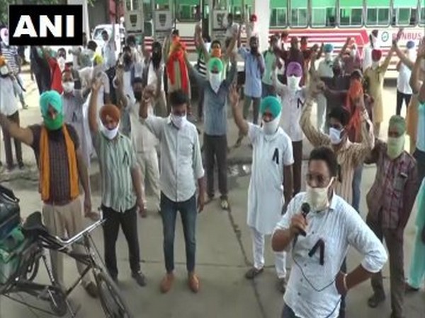 Members of the Punjab Roadways Punbus Contract Union launch protest against state government on Tuesday [Photo/ANI]