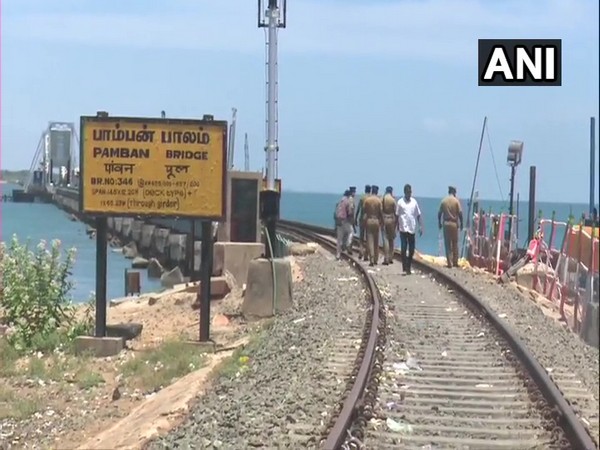 Police personnel visited the Pamban Bridge ahead of Independence Day. 