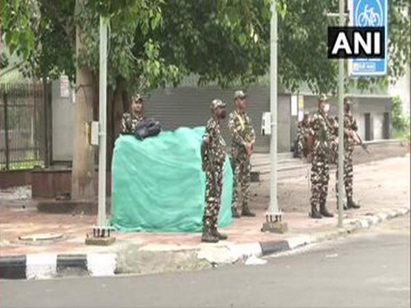 Delhi: Security tightened near Red Fort, ahead of Independence Day tomorrow. [Photo/ANI]