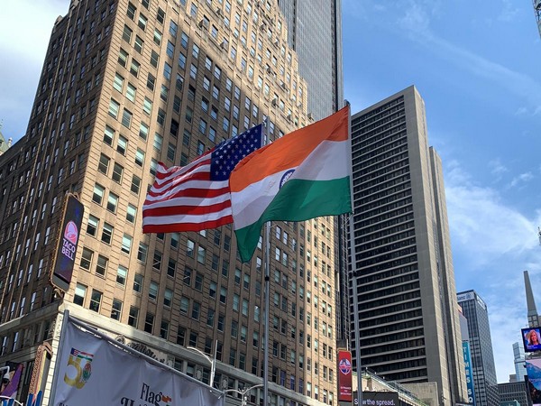 India and US flags at Times Square
