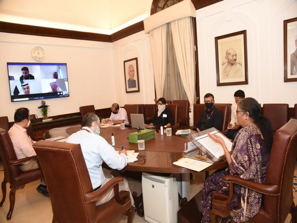 Finance Minister Nirmala Sitharaman holding a virtual conference with UAE's Minister of State for Financial Affairs Obaid Al Tayer. (Photo credit: Ministry of Finance twitter)