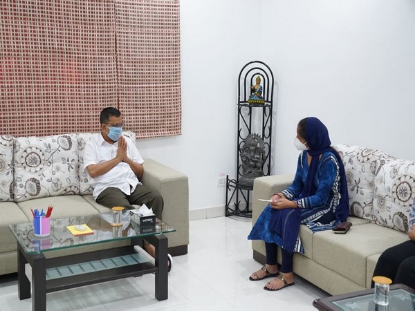 Delhi CM Arvind Kejriwal visits family of late Rajesh Kumar Bhardwaj.
