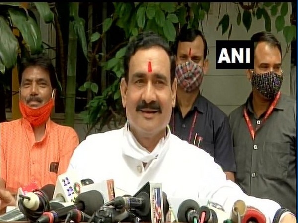 Madhya Pradesh Home Minister Narottam Mishra speaking to reporters in Bhopal on Monday. [Photo/ANI]