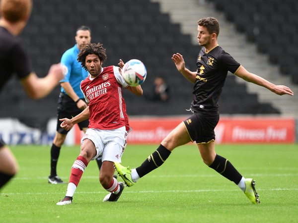 Arsenal, MK Dons players in action during a pre-season friendly match. (Photo/ Arsenal Twitter) 