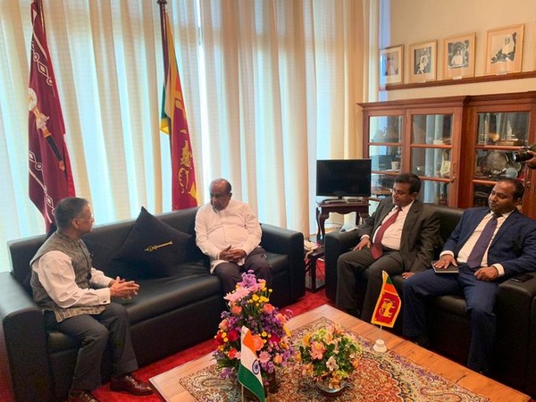 High Commissioner Gopal Baglay with Sri Lanka Parliament Speaker Mahinda Yapa Abeywardena on Thursday. (Photo credit: India in Sri Lanka twitter)