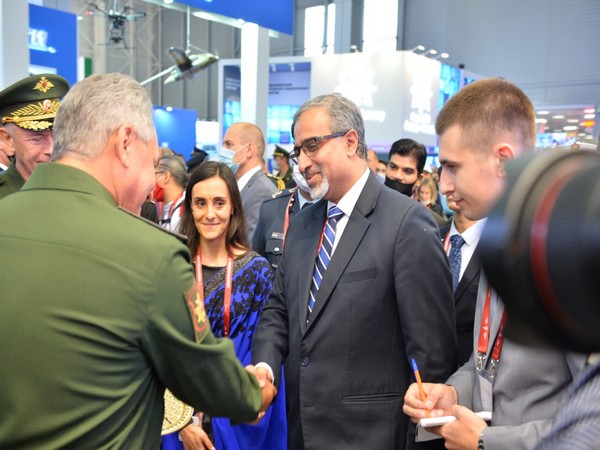 Russian Defence Minister Sergey Shoigu with Indian Ambassador to Russia Venkatesh Varma. (Photo credit: India in Russia twitter)