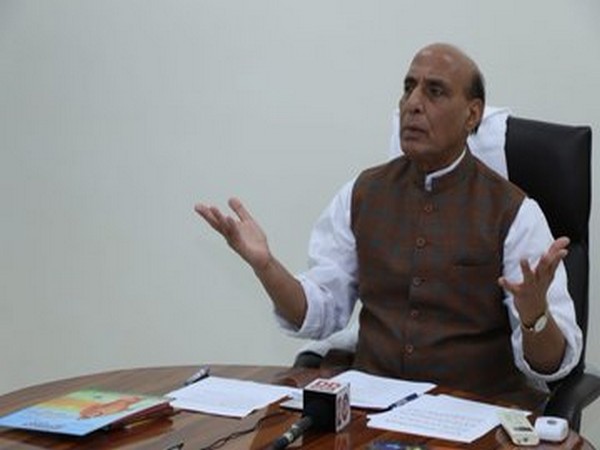 Defence Minister Rajnath Singh attending the event through video conferencing on Saturday. Photo/ANI