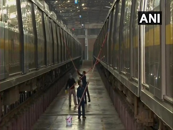 Cleaning & sanitisation activities being carried before the resumption of the Metro after 169 days. (Photo/ANI)